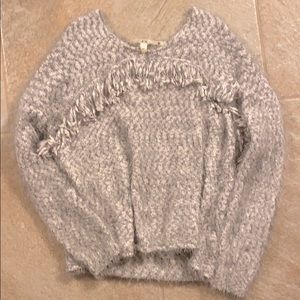 Chelsea & Violet | Gray & White Fringe Sweater